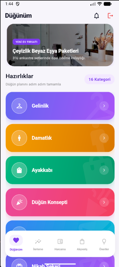 Ana ekran — hazırlık kategorileri
